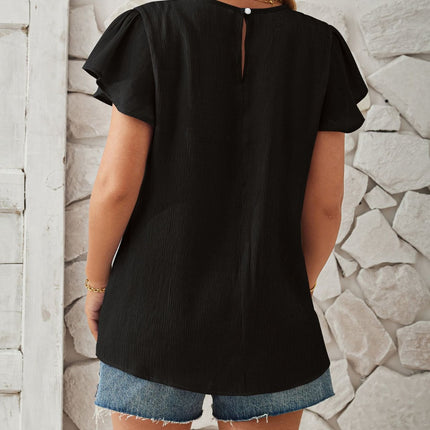 Round Neck Keyhole Cap Sleeve T-Shirt