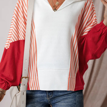 Striped Collared Neck Long Sleeve Sweatshirt