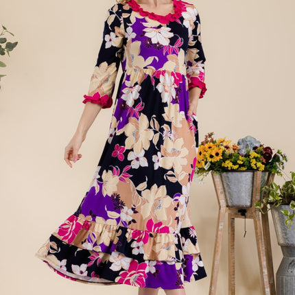 Celeste Full Size Floral Ruffled Midi Dress