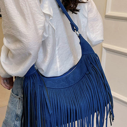 Suede Fringe Adjustable Strap Shoulder Bag