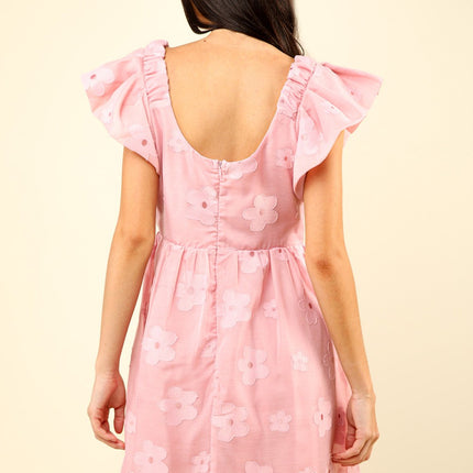 VERY J Flower Embroidered Organza Mini Dress