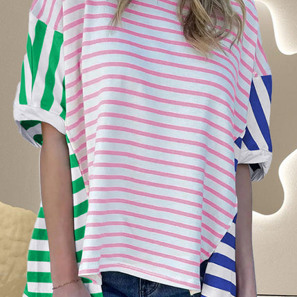 Striped Round Neck Dropped Shoulder T-Shirt