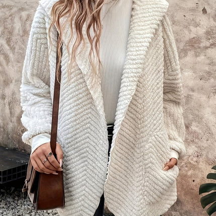 Open Front Long Sleeve Hooded Fuzzy Cardigan