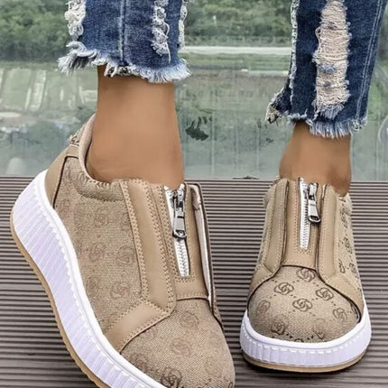 Floral Round Toe Sneakers with Zip