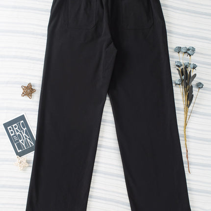 Half Elastic Waist Straight Pants