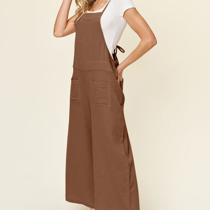 Double Take Full Size Texture Sleeveless Wide Leg Overall