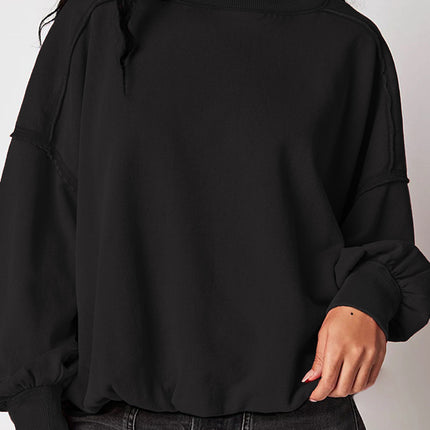 Exposed Seam Round Neck Long Sleeve Sweatshirt