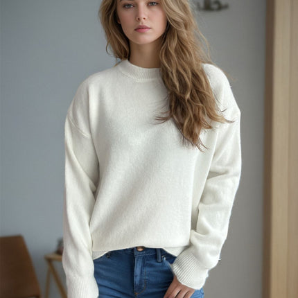 Round Neck Drop Shoulder Long Sleeve Sweater