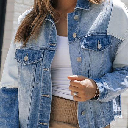 Distressed Button Up Drop Shoulder Denim Jacket