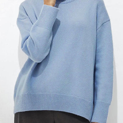 Ribbed Detail Turtleneck Dropped Shoulder Sweater