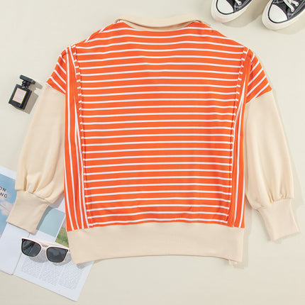 Striped Johnny Collar Long Sleeve Sweatshirt - Vickie Lynn's