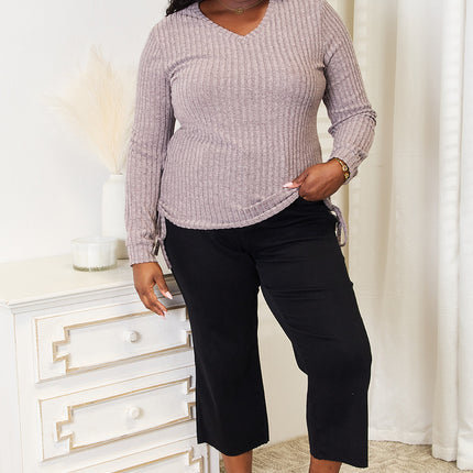 Double Take Drawstring Ribbed Long Sleeve T-Shirt