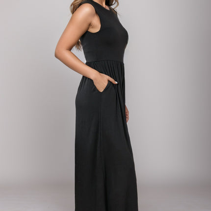 Round Neck Sleeveless Jumpsuit with Pockets