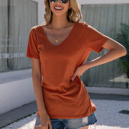 Lace Detail V-Neck Short Sleeve T-Shirt