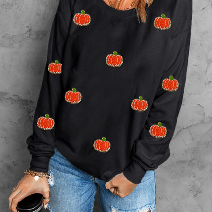 Pumpkin Round Neck Long Sleeve Sweatshirt