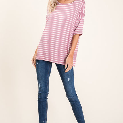 BOMBOM Striped Round Neck Half Sleeve T-Shirt