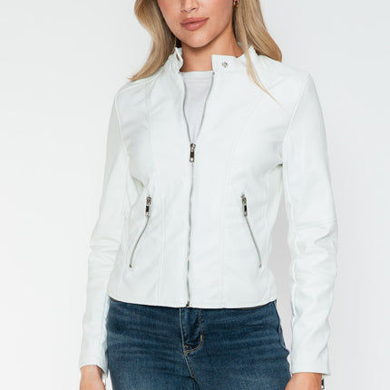 Snobbish PU Leather Zip Up Jacket with Pockets