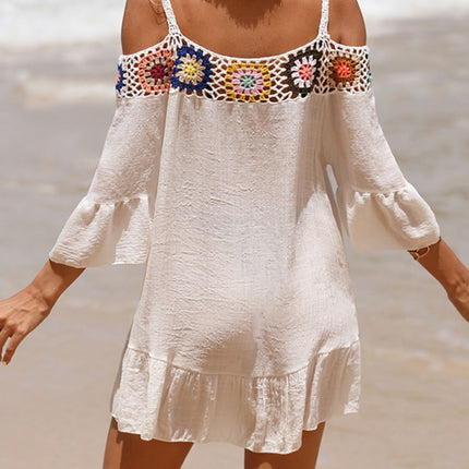 Crochet Cold Shoulder Three-Quarter Sleeve Cover Up