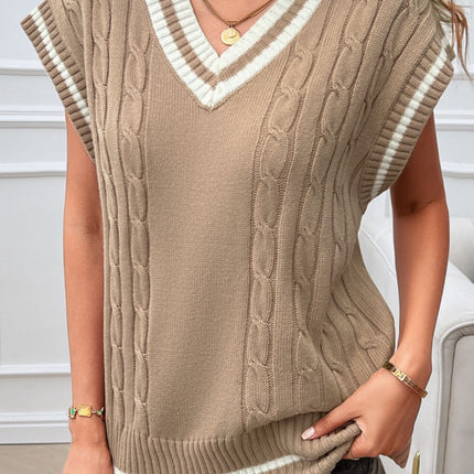 Cable-Knit V-Neck Sweater Vest