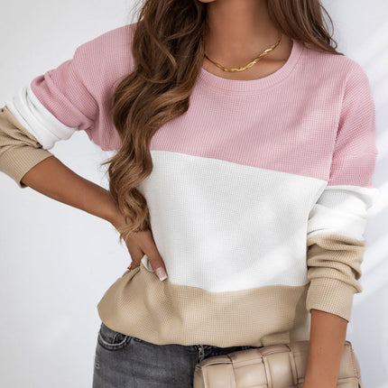 Color Block Waffle Knit Long Sleeve Top