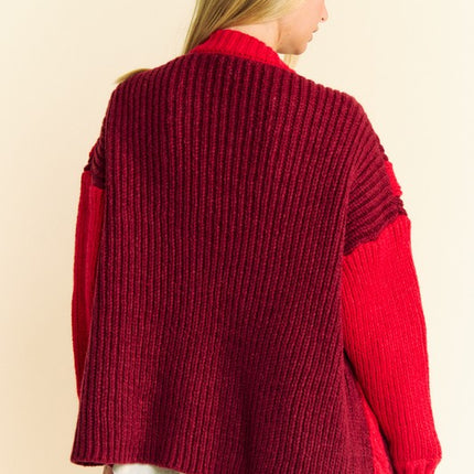 Davi & Dani Cable-Knit Color Block Open Front Cardigan