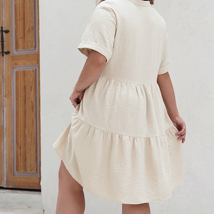 Plus Size Lace Detail Notched Short Sleeve Dress