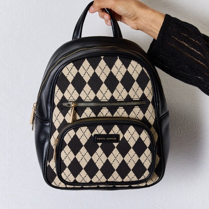 David Jones Argyle Pattern PU Leather Backpack