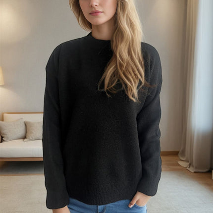 Round Neck Drop Shoulder Long Sleeve Sweater