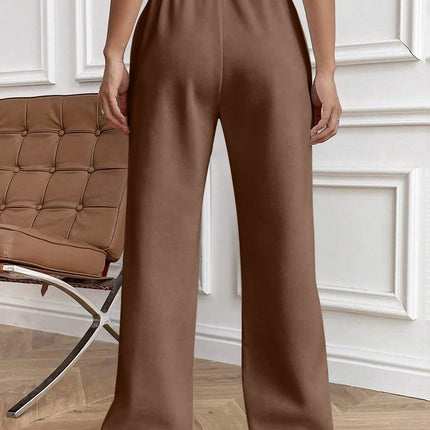 Drawstring Elastic Waist Pants with Pockets