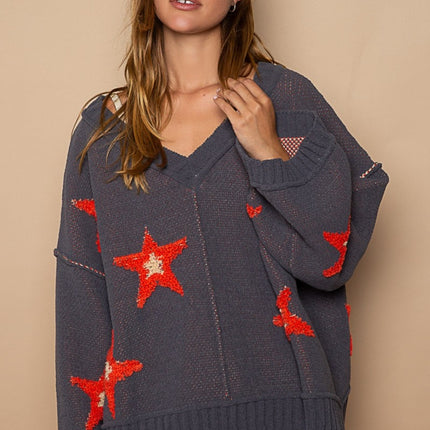 POL Long Sleeve Star Patch Sweater