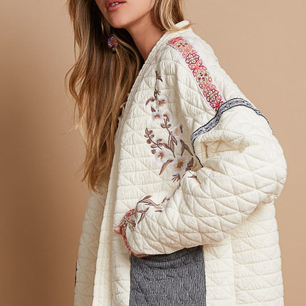 POL Embroidered Open Front Long Sleeve Jacket