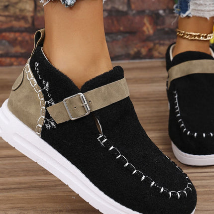 Contrast Round Toe Buckle Sneakers