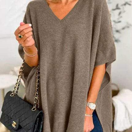 Slit V-Neck Half Sleeve Knit Top