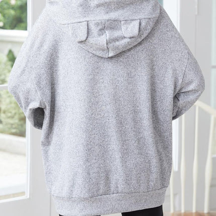 Long Sleeve Dropped Shoulder Hoodie with Ears