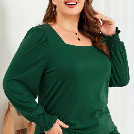 Plus Size Square Neck Lantern Sleeve T-Shirt