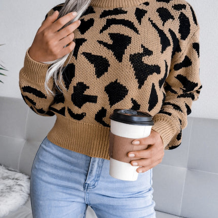 Leopard Round Neck Dropped Shoulder Sweater