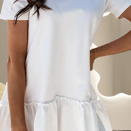 Ruffle Hem Round Neck Short Sleeve Mini Dress