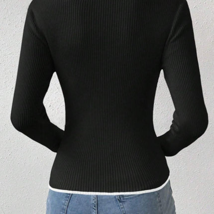 Contrast Trim Long Sleeve Knit Top