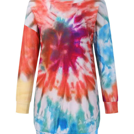 Full Size Tie-Dye Round Neck Long Sleeve Dress