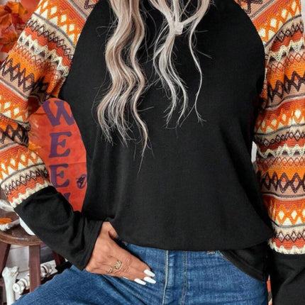 Printed Round Neck Raglan Sleeve Blouse - Vickie Lynn's