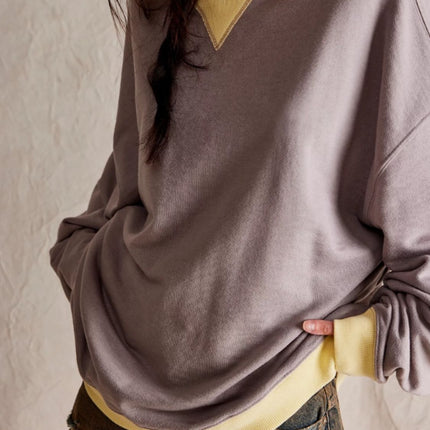 Contrast Trim Round Neck Long Sleeve Sweatshirt