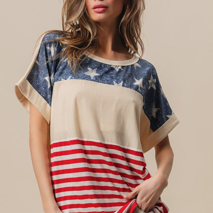 BiBi American Flag Theme Short Sleeve T-Shirt