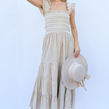 And The Why Linen Striped Ruffle Dress