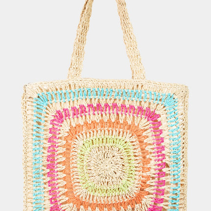 Fame Rainbow Crochet Knit Tote Bag