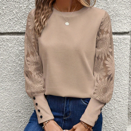 Round Neck Lace Long Sleeve Top