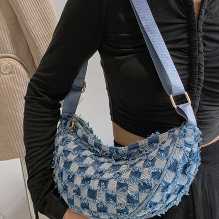 Raw Hem Checkered Denim Crossbody Bag