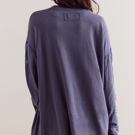 Embroidered Round Neck Long Sleeve Sweatshirt