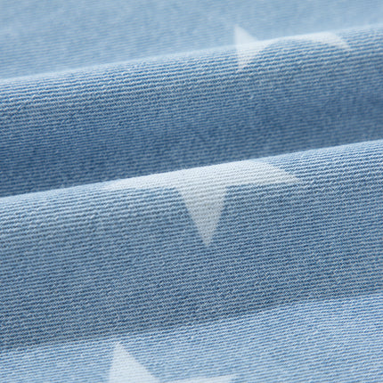 Raw Hem Star Collared Neck Denim Top