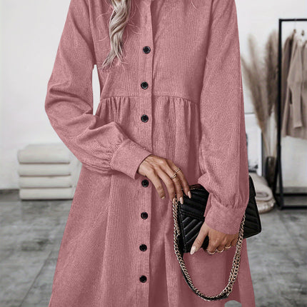 Ruched Button Up Long Sleeve Dress