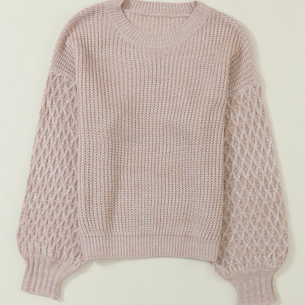 Cable-Knit Round Neck Dropped Shoulder Sweater